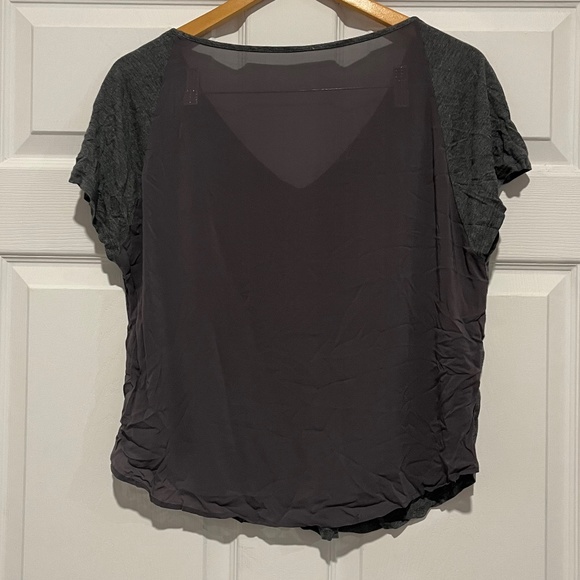 Gray T-Shirt with Small Pocket and Sheer Back - Picture 3 of 4